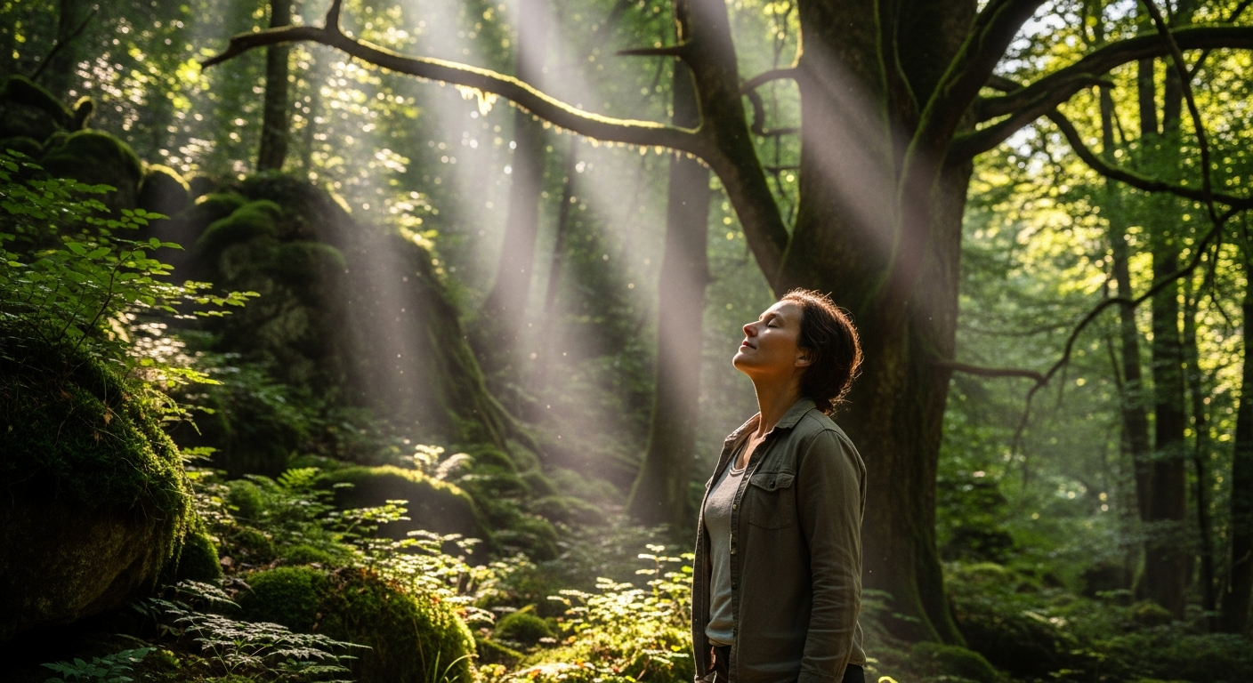 Smartphone liegt umgedreht auf Tisch neben Kaffee und Pflanzen — bewusste digitale Auszeit