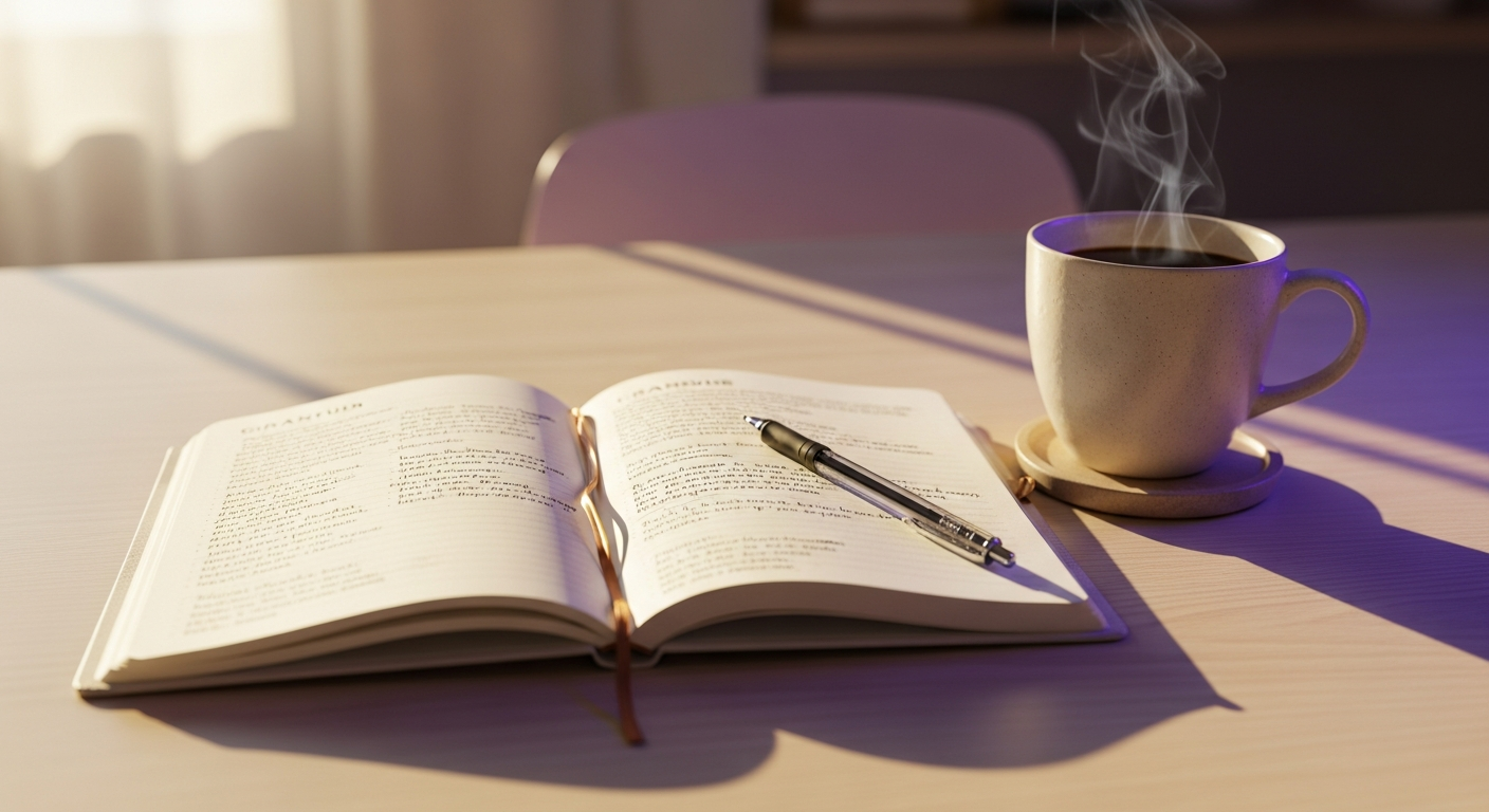 Smartphone mit Dankbarkeits-Tagebuch App und handgeschriebenem Journal daneben
