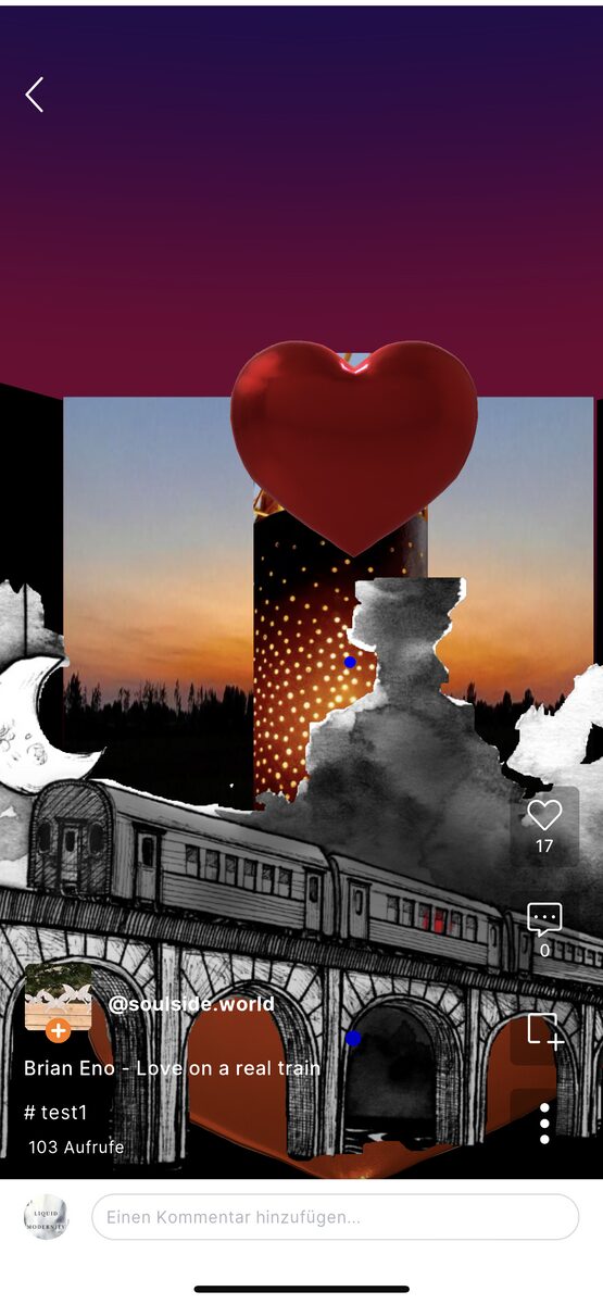 Artistic 3D room with vintage train and heart