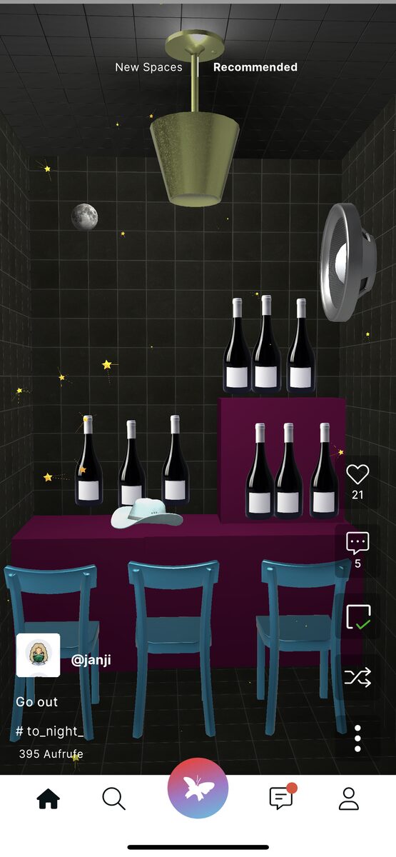 3D wine bar room with chairs and mood lighting